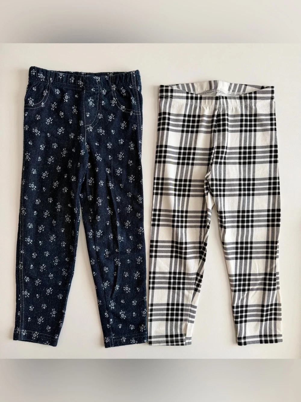 3T Leggings Lot 6 Pair-strawberry, flowers, rainbows, denim, green, check